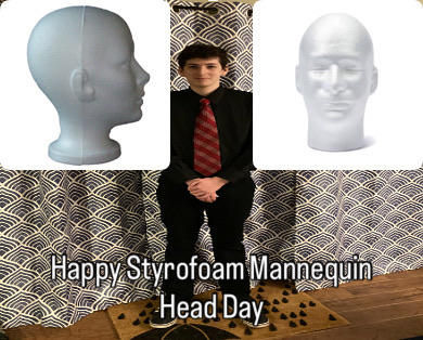 The buttons cycle through various images of the man accompanied with images and text matching the holiday, in order from most recent to least: &quotStyrofoam Mannequin Head Day&quot, &quotBaleen Day&quot, &quotEar Trumpet Day&quot, &quotIncinerator Day&quot, &quotNational Bottle Cork Day&quot